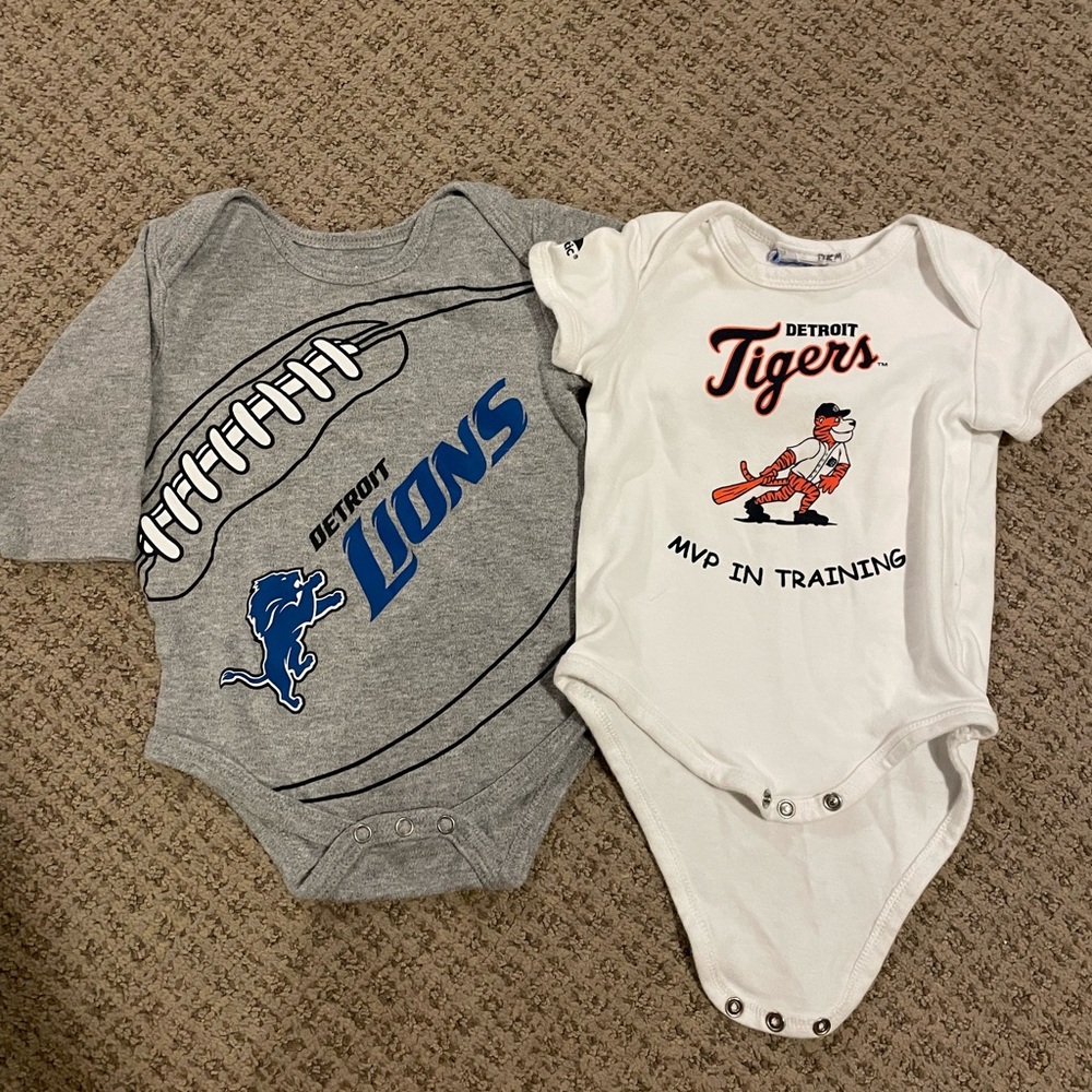 Detroit Lions & Detroit Tigers baby onesies